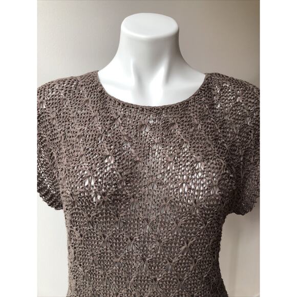 CUPIO Grey Sheer Mesh Loose Knit Short Sleeve Sheer Sweater Small - Picture 3 of 6